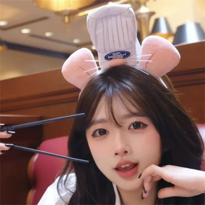 Ratatouille Cartoon Funny Plush Mouse Headband for Washing Face Taking Photos and Daily Use Perfect Gift and Anime