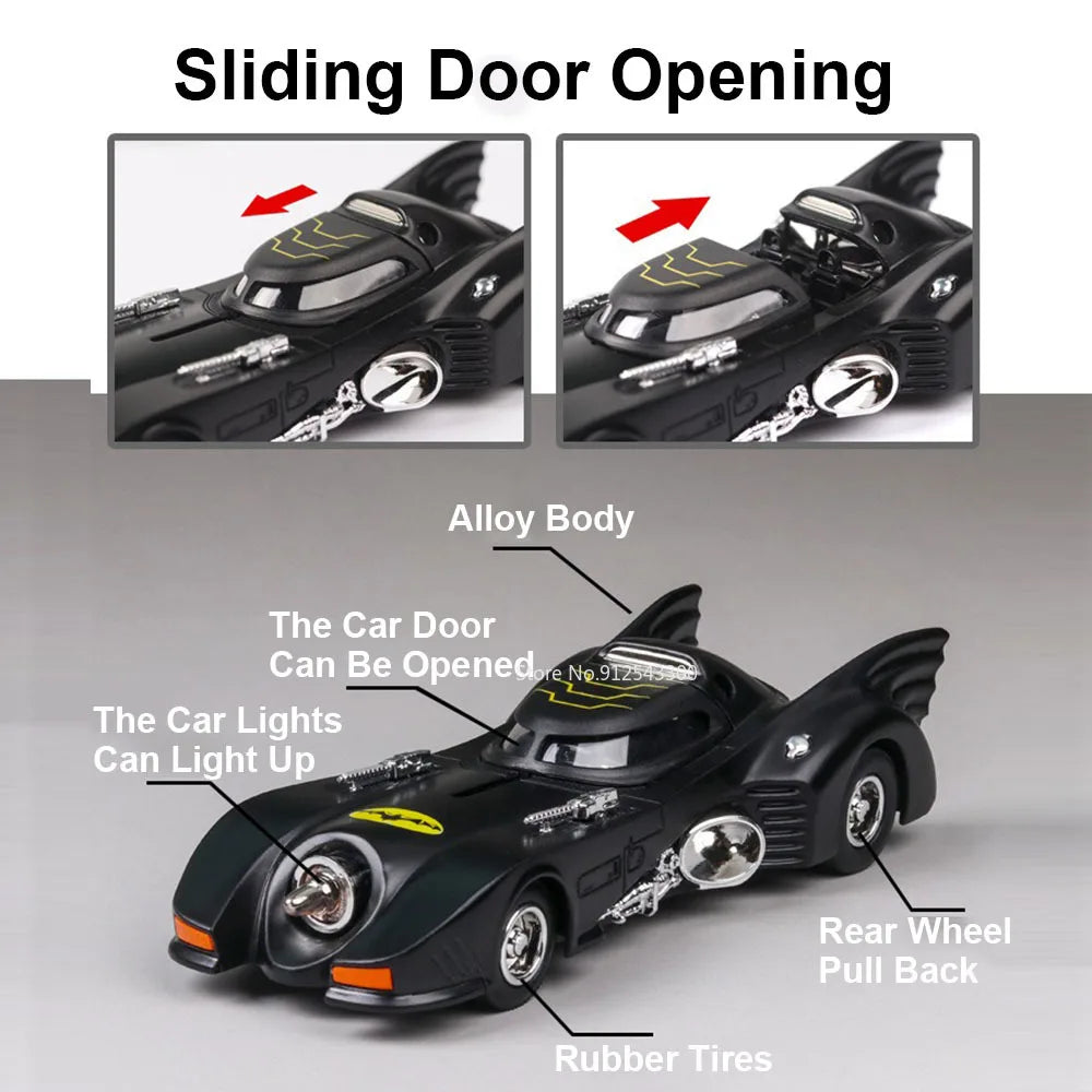 1/38 Alloy Batmobile Toy Car Model Alloy Diecast with Pull Back Sound Light Model Vehicles Collection Toy for Boy Birthday Gifts