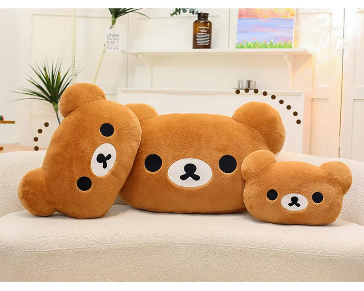 Cute Rilakkuma Big Head Plush Pillow Large Size Soft Stuffed Toy Cushion Bedroom Sofa Decor Unisex Birthday Gift For Adult
