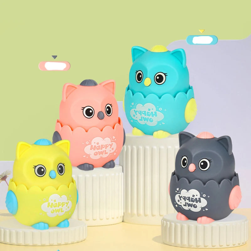 Classic Wind Up Interactive Owl Shaped Press Mechanical Sliding Toys for Boys Girls Birthday Xmas Gift