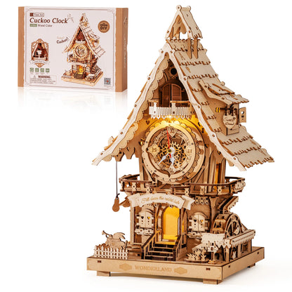 ROKR Wooden 3D Puzzle Cuckoo Clock Mechanical Model Building Kit 435 Pieces DIY Craft Kit with 2 Light for Home Decor Brain Teasers Jigsaw Toys for Adults Teens