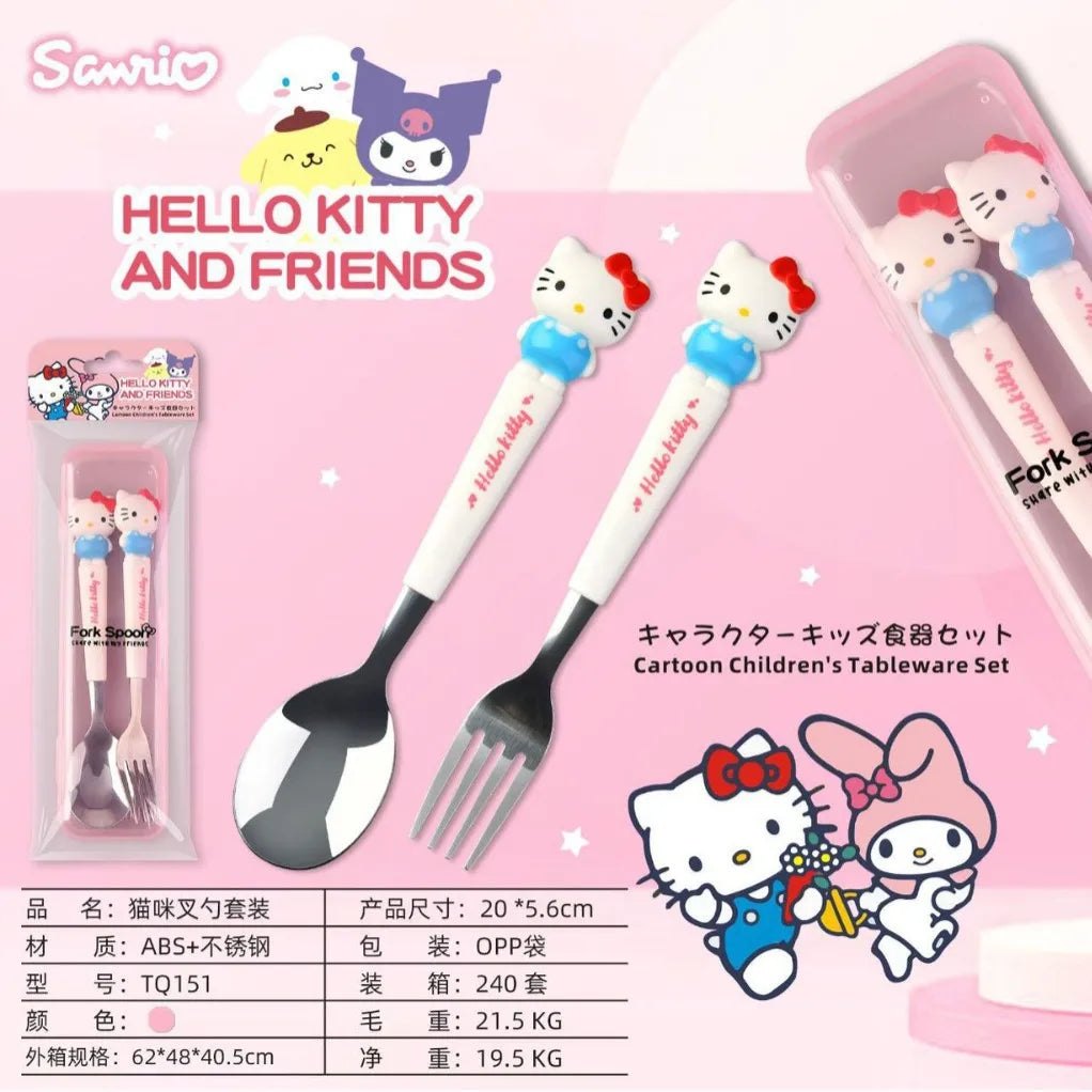 Cute Cartoon Cutlery Set Portable Spoon Fork With Storage Box Kids Stainless Steel Tableware For Travel School No bag