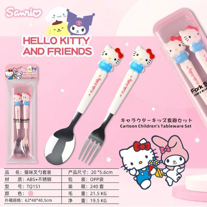 Cute Cartoon Cutlery Set Portable Spoon Fork With Storage Box Kids Stainless Steel Tableware For Travel School No bag