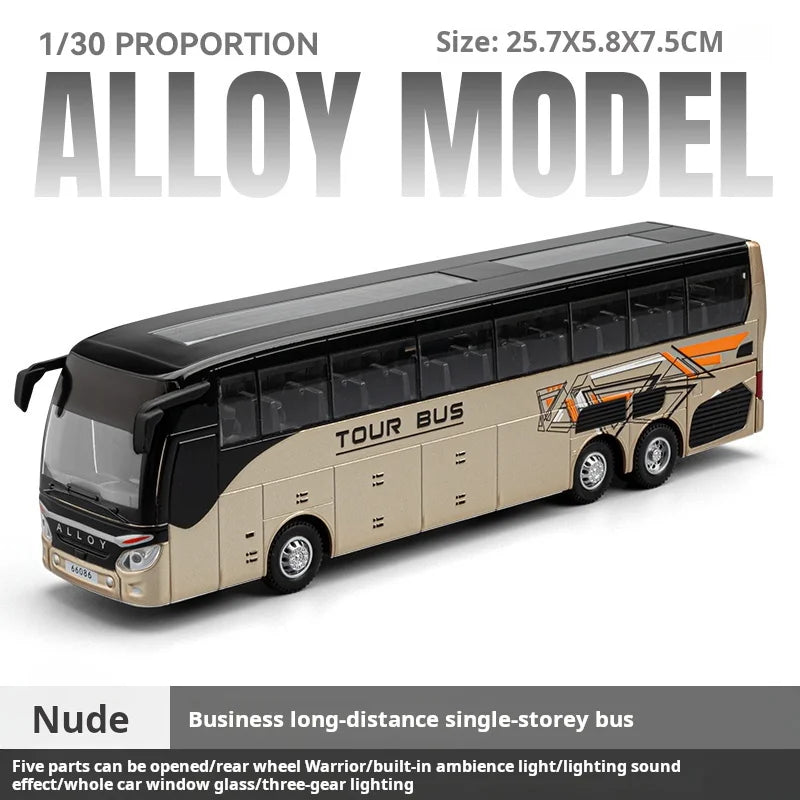 1:30 Realic Alloy Luxury Bus Simulation Tourist Bus Original Car Paint Model Car Sound and Light Durable Boys' Gift