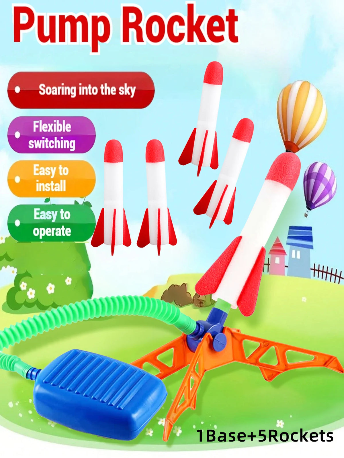 Kids' Rocket Pedal Launcher, Outdoor Rocket Flying Toy, Children's Jumping Sports Toy (Separate Accessory Packs for Purchase)