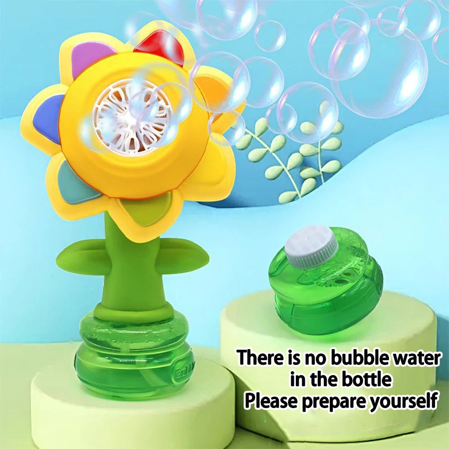Cute Automatic Bubbles Machine Toys Seven Color Sunflower Shake Head Soap Bubbles Swing Light Blowing Handheld Bubble Kids