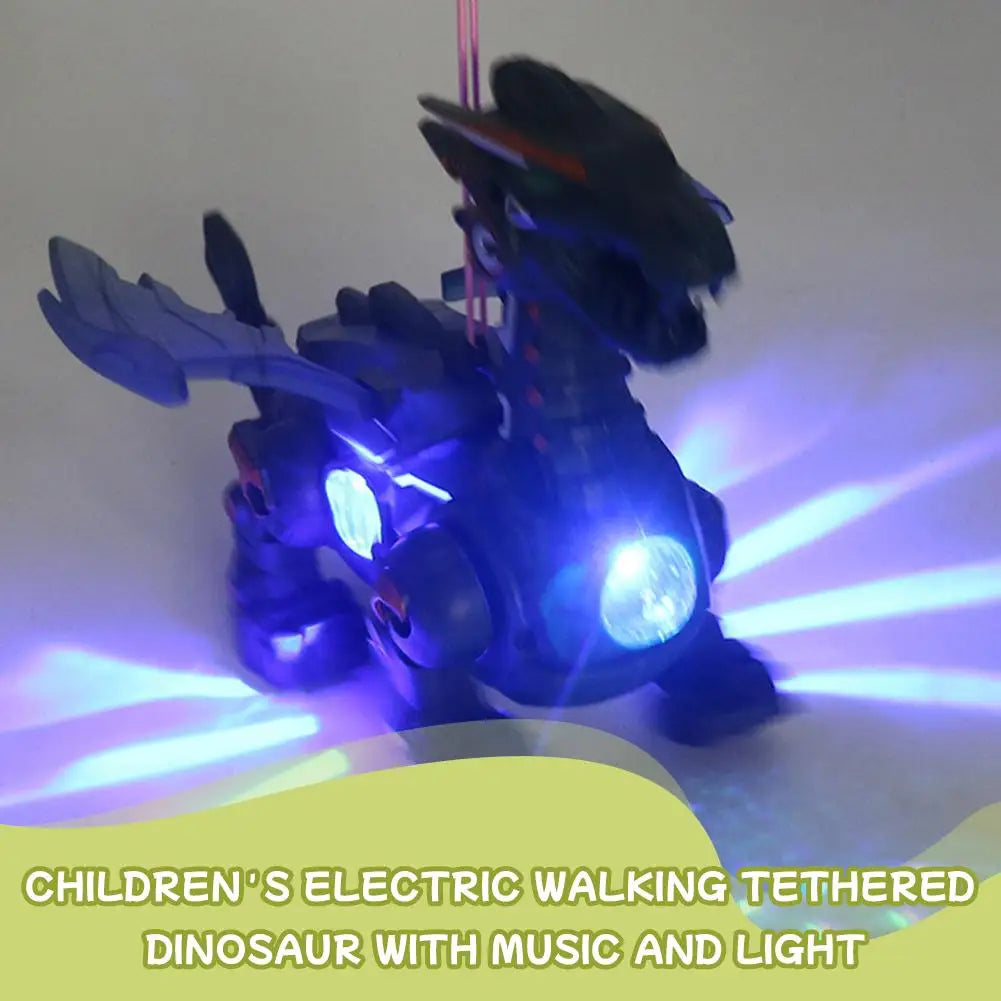 Kids Electric Walking Dragon Toy with Music & Light Interactive Mechanical Dinosaur Toy with Pull Rope Educational Gift for Boys
