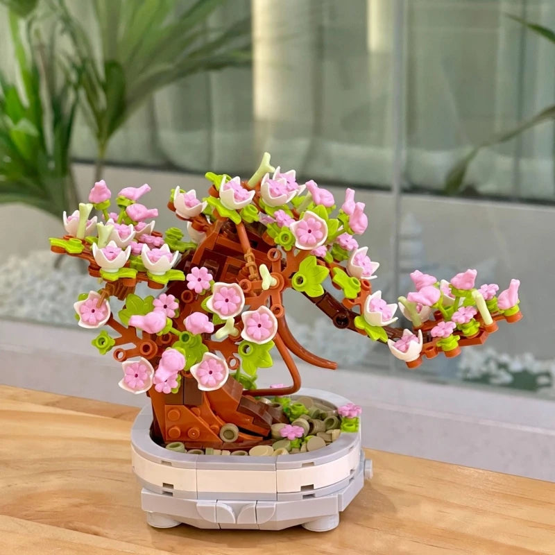462PCS Bonsai Building Block Flower Creative Plant Cherry Blossom Tree Potted Bouquet DIY  Home Decoration Gifts Toys