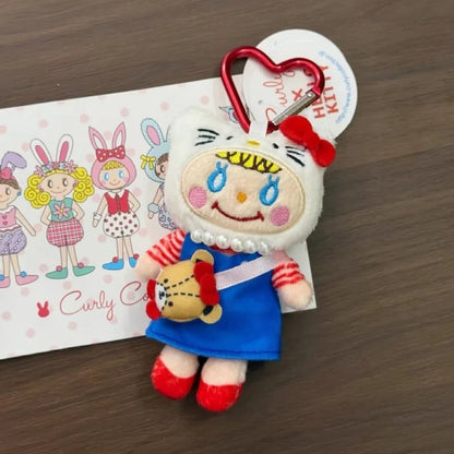 10CM sanrio Kitty fashion curly girl Plush Doll Keyring kawaii cartoon KT Tiny Chum keychain girl Backpack Charm Gift For Girls