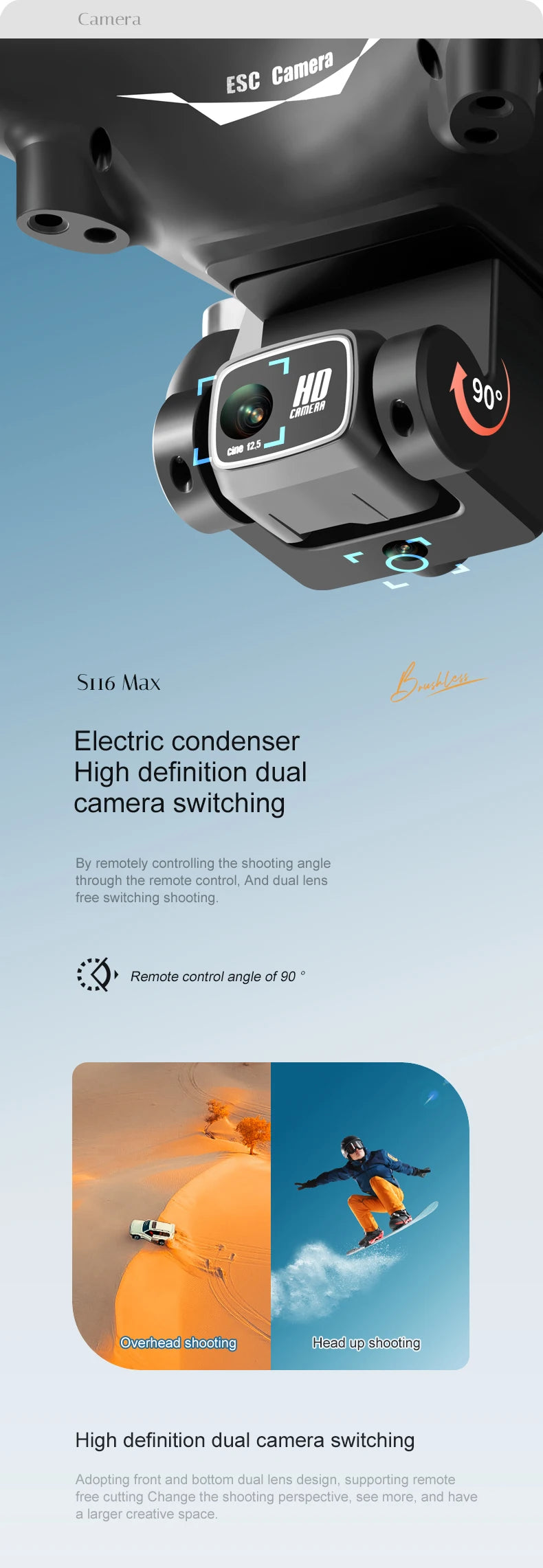 2026 Newest S116 MAX Brushless RC Drone with Dual Camera, WiFi FPV, Optical Flow Positioning, 360 Obstacle Avoidance, One Key Takeoff Landing, Altitude Hold, Foldable, Carry Bag Included, Long Flight Time, Gift for Adults