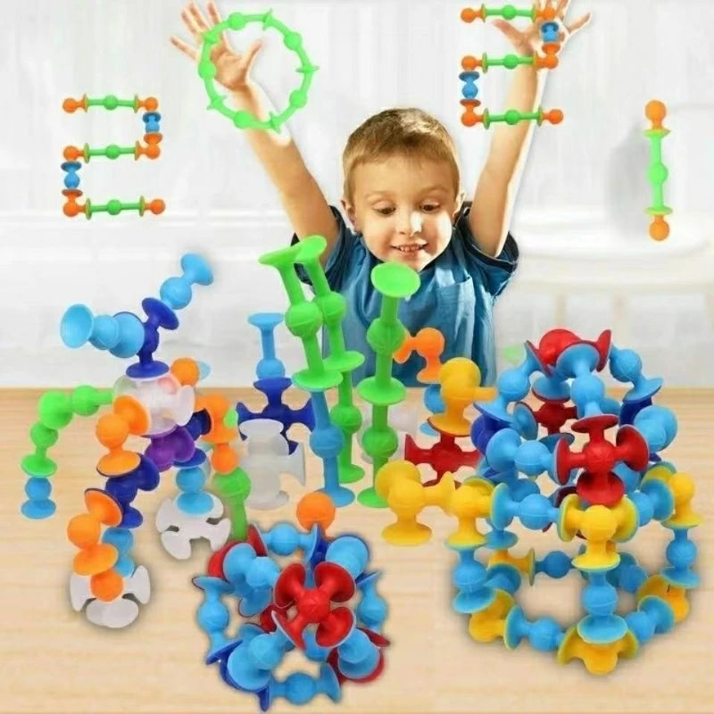 Soft TPR Suction Cup Building Blocks DIY Creative Educational Assembly Sensory Toys for Kids Toddlers Birthday Gift
