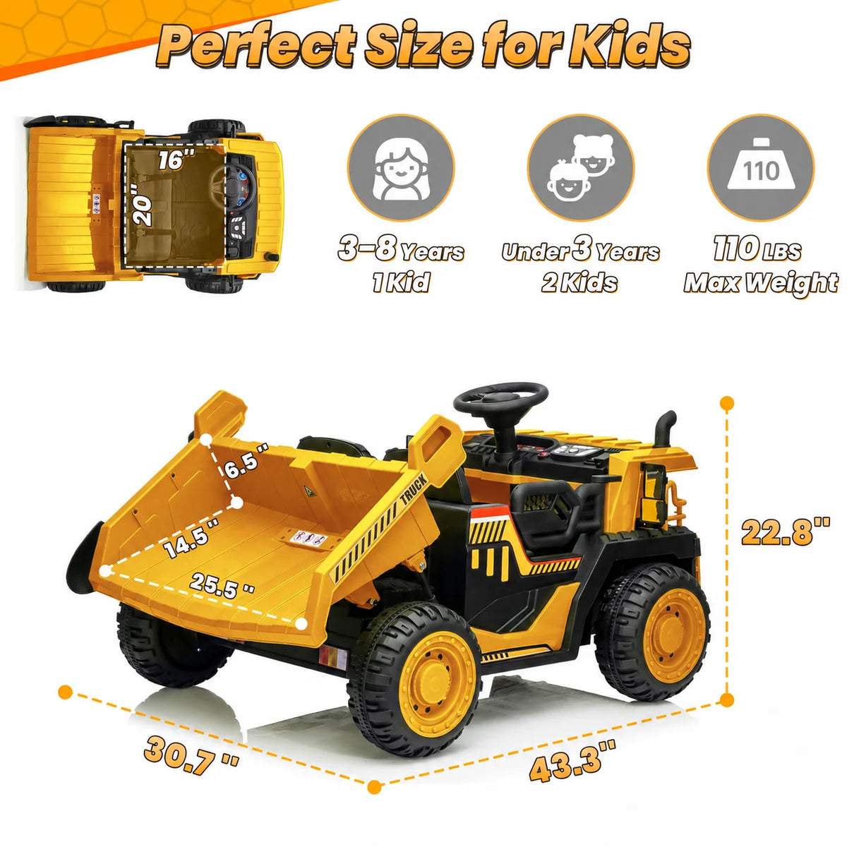 24V Ride on Toys with Remote Control, 2 Seater 400W Ride on Dump Truck, Electric Powered Ride on with Dump Bed, 3 Speeds, Shovel, Blue