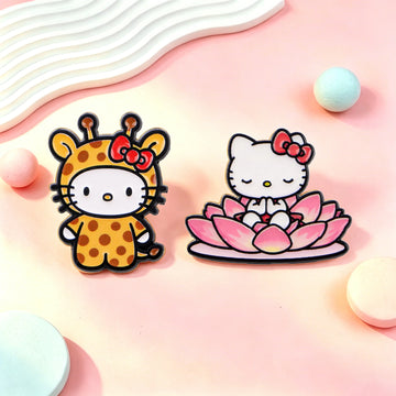 Kawaii Giraffe Enamel Pins Lotus Brooches Badges for Backpacks Jackets Hats Retro Collection Gifts Cosplay Accessories