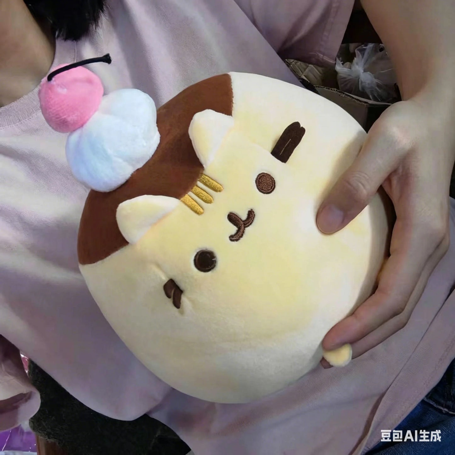 22cm Pudding Cat Stuffed Plushie Round Cute Animal Soft Toy for Friend Birthday Present Sleeping Pillow