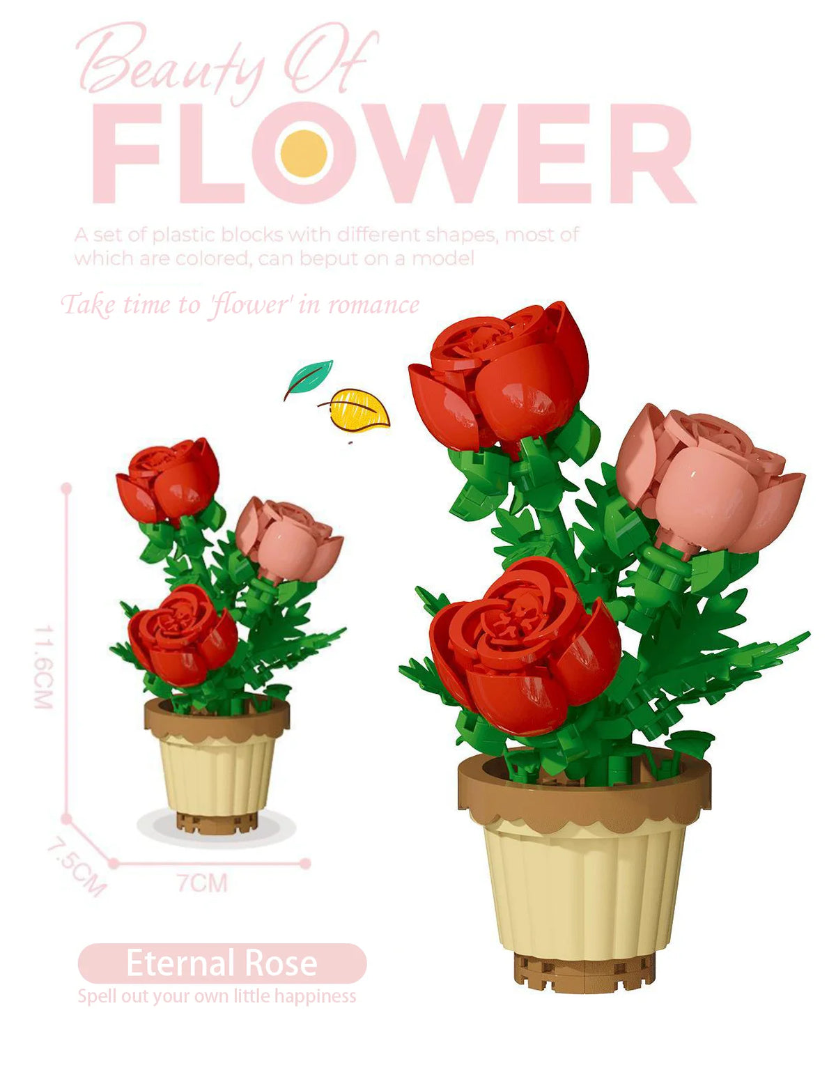 Small Particle Building Block Home Decor Series Flower Potted Plant Toys Set with Permanent Flowers Gift for Plant Arrangements