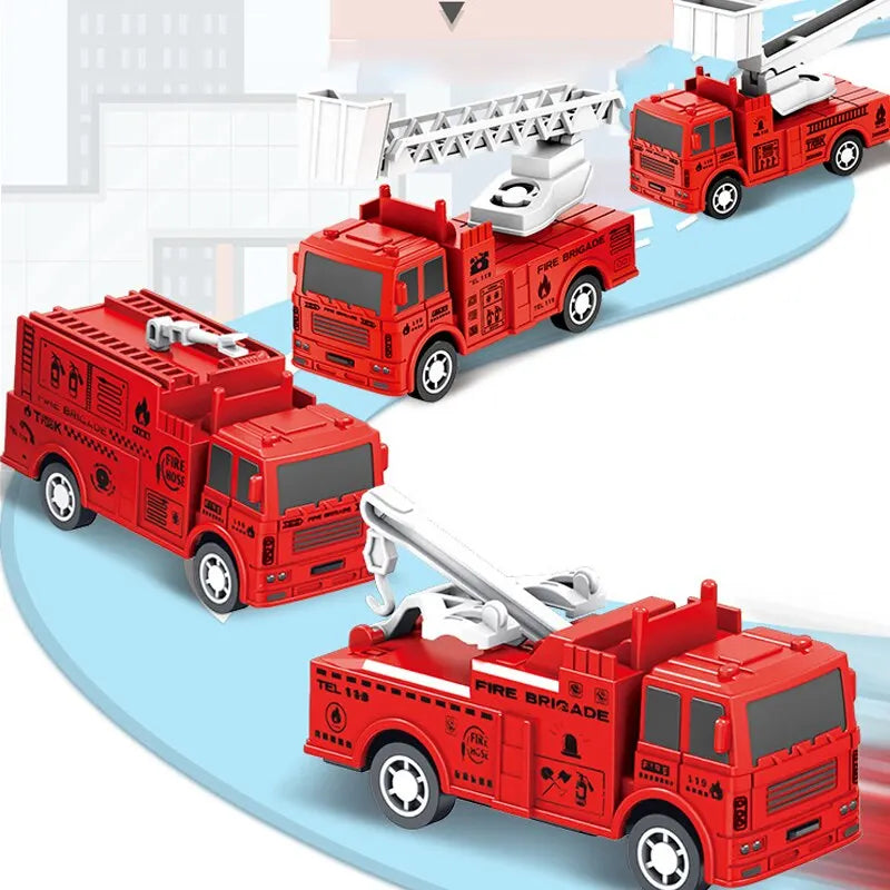4 Pcs Small Rebound Truck for Children Pull Back Ladder Fire Fighting Toy Car Model Educational Cars