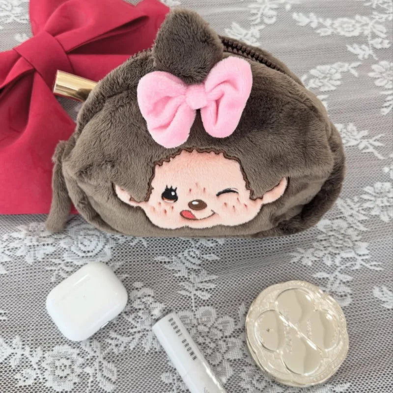 New Cartoon Playful Monchchi Plush Small Cosmetic Bag Cute Embroidered Small Change Storage Bag Cute Gift Peripherals