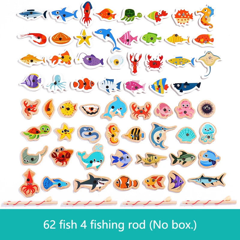 Wooden Magnetic Fishing Toys for Children Marine Life Cognition Fish Games Baby Early Educational Parent-child Interactive Toy