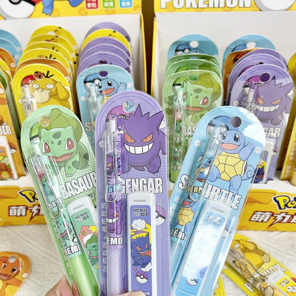 Pokemon Pikachu Mechanical Pencil Set Cartoon Squirtle Psyduck 0.5Mm Drawing Pencils School Office Study Stationery Gifts