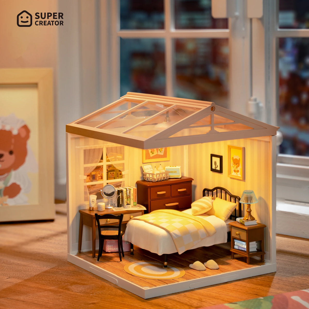 Rolife DIY Miniature House Kit Sweet Dream Bedroom Super Creator Dollhouse 3D Puzzle Model Building Kit with LED for Home Decor