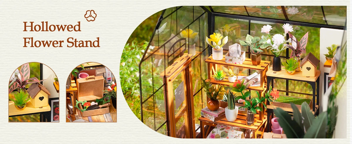 Rolife Wooden 3D Puzzle Cathy's Greenhouse DIY Miniature House Kit Mini Dollhouse Model Building Kit with LED Light for Home Decor Holiday Gift for Adults Teens