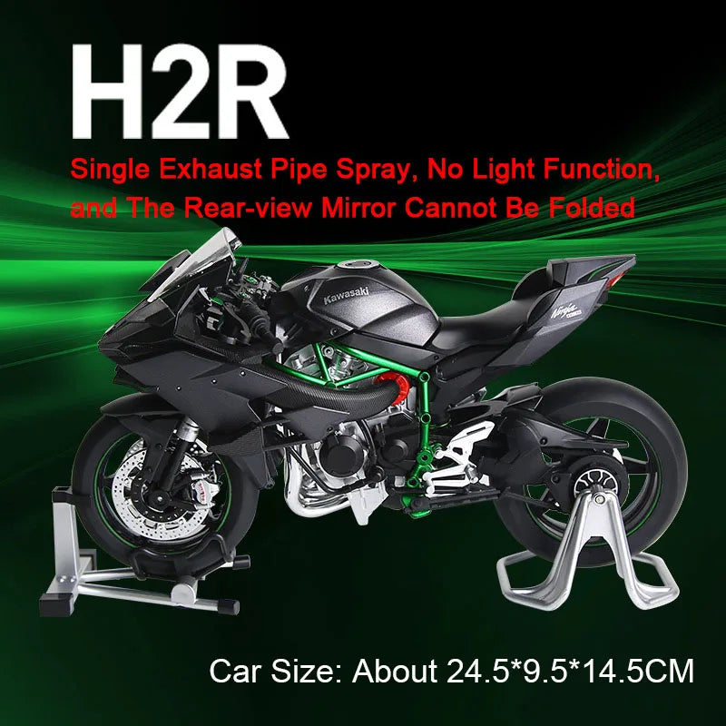 1:9 Scale H2R Motorcycle Model Toy Car Alloy Body Ignitable Start Spray Motor Models Shock Absorption Vehicles for Boys Toys