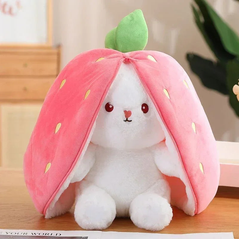 HOT Cute Strawberry Carrot Rabbit Plush Toy Stuffed Creative Into Fruit Transform Baby Cuddly Bunny Doll for Kid Birthday Gift
