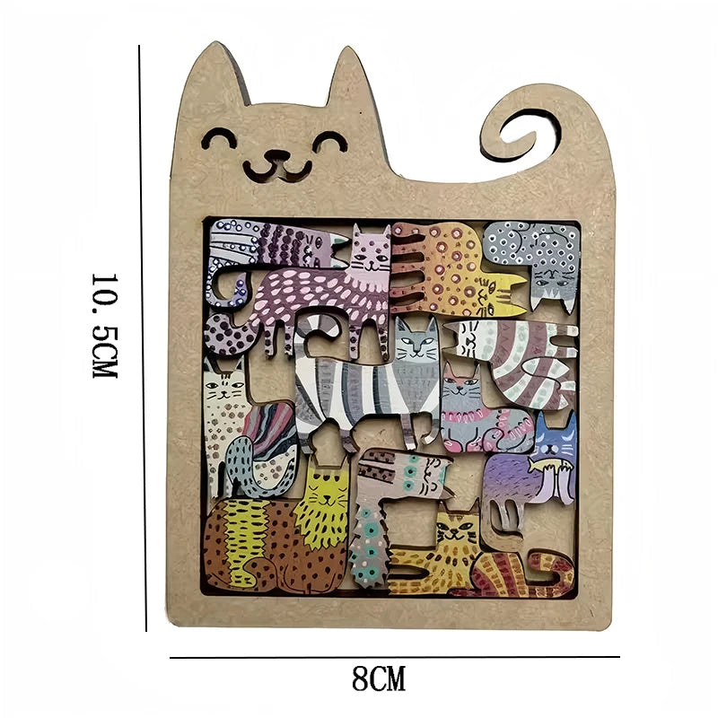 Cute Cat Shaped Wooden Jigsaw Puzzle Focus & Stress Relief Toys Irregular Unique Creative Ideal Gift for Kids Boys Girls