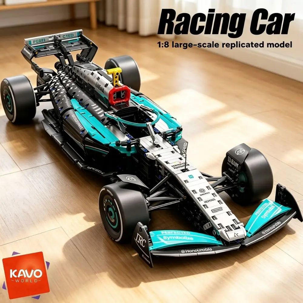 KAVOWORLD 1764PCS 1:8 Scale Supper Speed Race Car Building Blocks Large City Sport Vehicle Toy with Front Wheel Linkage Steering Simulated Cockpit STEM DIY Vehicle Model for Desktop Decor Anniversary Black Friday Gift Brick H