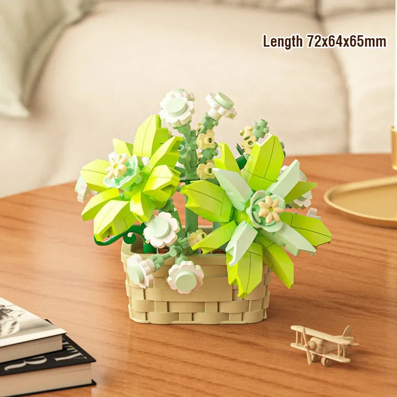 DIY MOC Potted Rose Sunflower Plants Succulents Bonsai Tree Gardens Romantic Building Blocks Model Bricks Kid Sets Kits Toy Girl