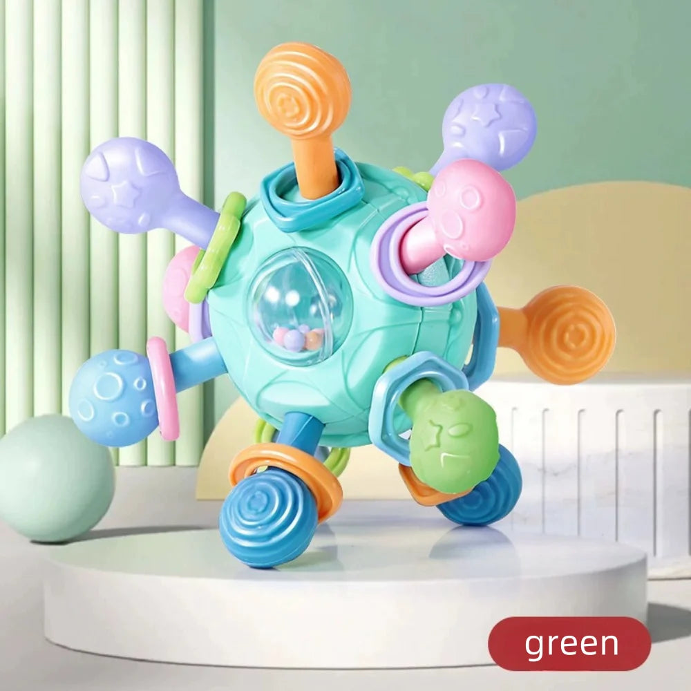 Manhattan Grasping Ball, Toddler Montessori Toys,Teether, 3-in-1  Rattle,Rubber and Teether for Early Education
