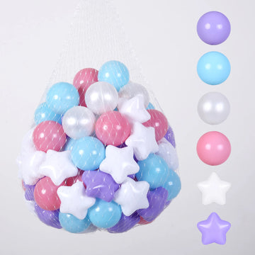 100pcs BPA Free Non-Toxic Plastic Ball Pit Balls Round and Star Shape with 6 Colours for Kids Ball Pit and Pool  Toys