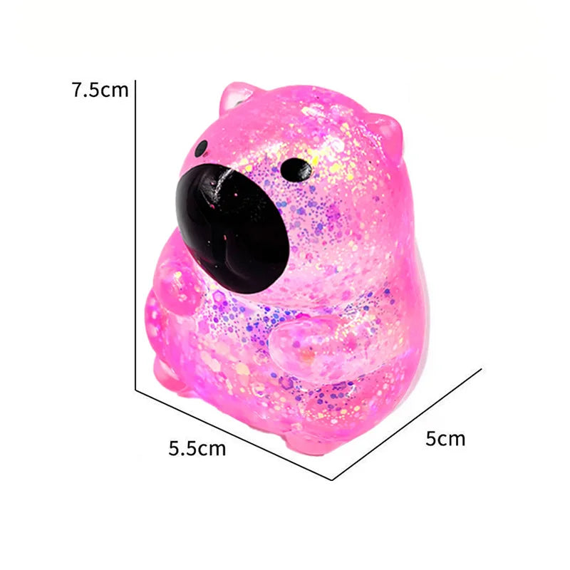 Cartoon Capybara Decompression Toy Soft Glitter Gummy Low Rebound Squishy Fidget Toy Stress Relief Tool for ADHD & Anxiety