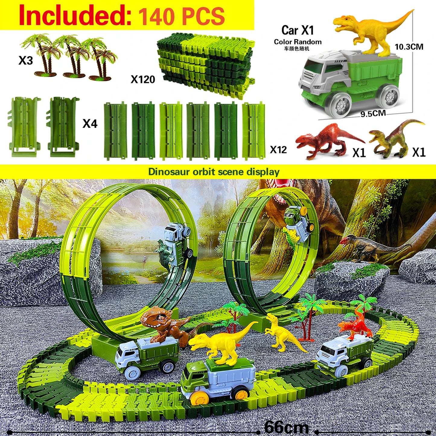 Magic Climbing Track Train Dinosaur World Road Race Flexible Track Car for Boys And Girls Aged 3-6 Birthday Gift
