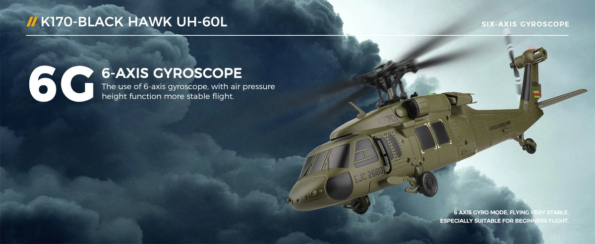 Wltoys K170 RC Helicopter UH-60L 4 Channel Remote Control Brushless Helicopters with Gyro and LED Light Durable Airplane Toy