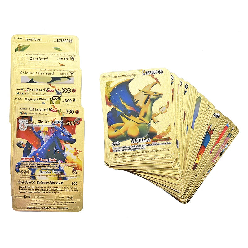 81-15Pcs Pokemon Cards Gold Silver Vmax GX Card Collection Battle Trainer Card Spanish English French Child Toys Christmas Gifts