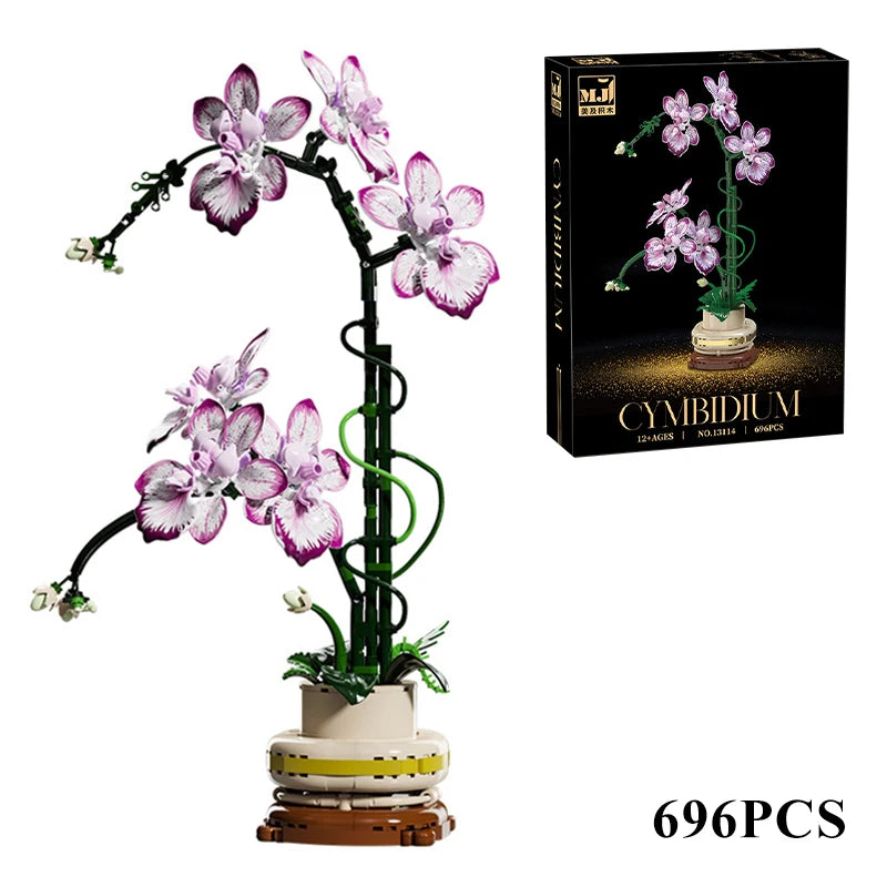 Creative Orchid Cymbidium Eternal Flowers Potted Plant Building Blocks Simulation Phalaenopsis DIY Bricks Toys Valentine's Gift