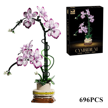 Creative Orchid Cymbidium Eternal Flowers Potted Plant Building Blocks Simulation Phalaenopsis DIY Bricks Toys Valentine's Gift
