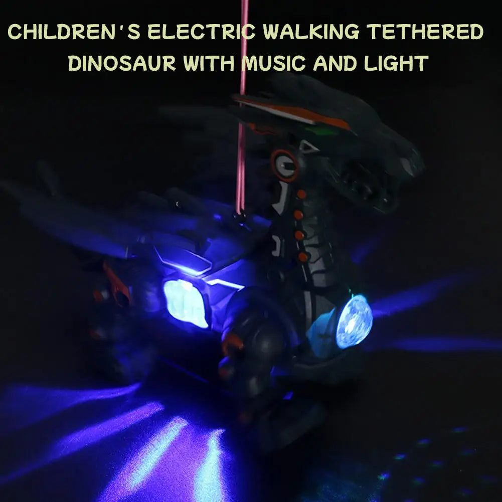Kids Electric Walking Dragon Toy with Music & Light Interactive Mechanical Dinosaur Toy with Pull Rope Educational Gift for Boys