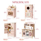 Robud Kids Wooden Pink Play Kitchen All in 1 Corner Set Includes Oven Refrigerator Washer Perfect Birthday Gift for Little Chefs