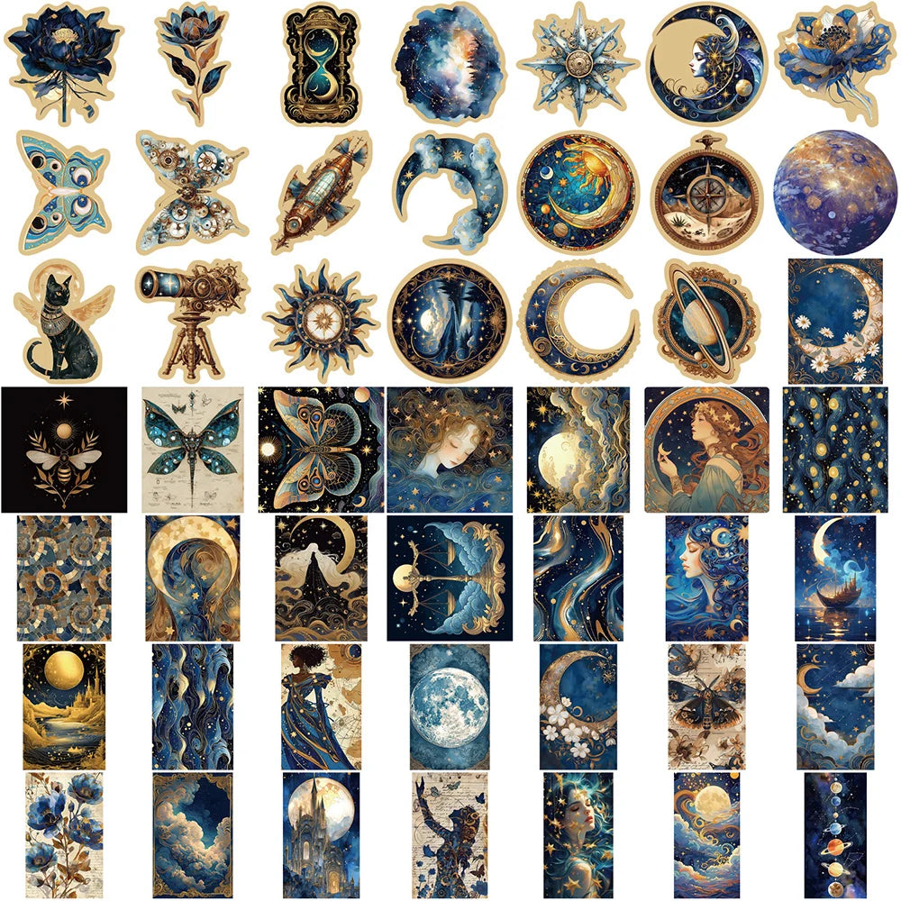 50pcs Retro Astronomy Universe Planets Stickers Galaxy Moon Astrology Aesthetic Decals Sticker for Suitcase Phone Notebook