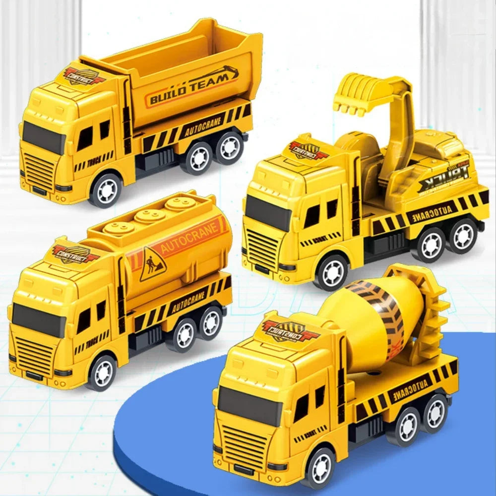 4Pcs Kids Toy Car Inertia Sanitation Truck Models Pull Back Engineering Vehicle Boys Toys for Children Ideal Gifts for Boys Kids