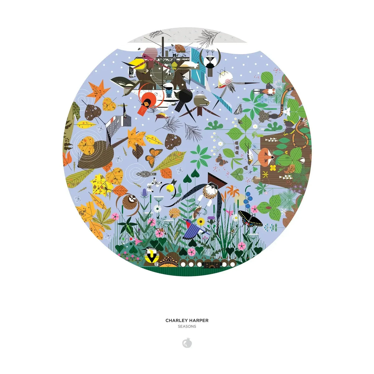 Seasons by Charley Harper 1000 Piece Round Jigsaw Puzzle Pomegranate