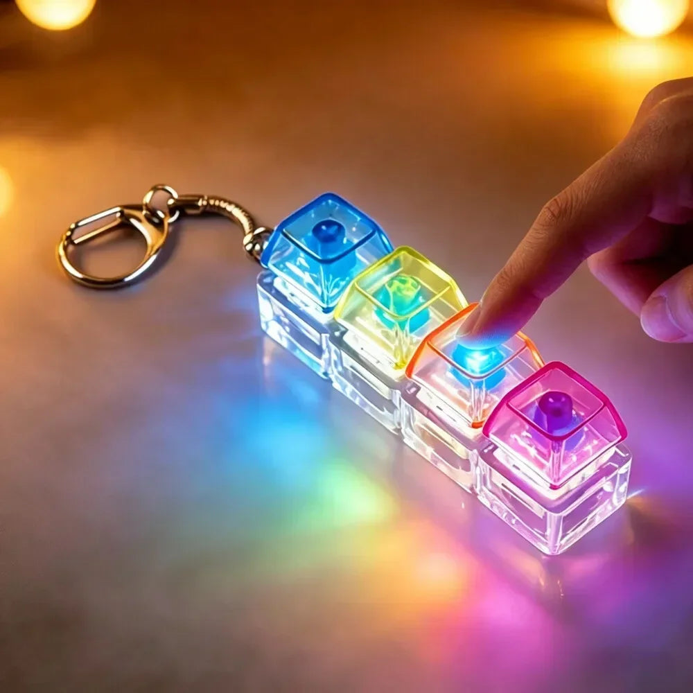 Luminous Keyboard Keychain, Pressable LED Button Fidget Toy,Office Desk Decor, Great Birthday Gift,Squeeze Relief Stress Anytime