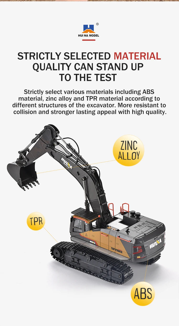 HUINA 1592 1:14 Scale RC Excavator 22 Channels 2.4G Semi-Alloy Remote Control Engineering Crawler Tractor Children's Gift