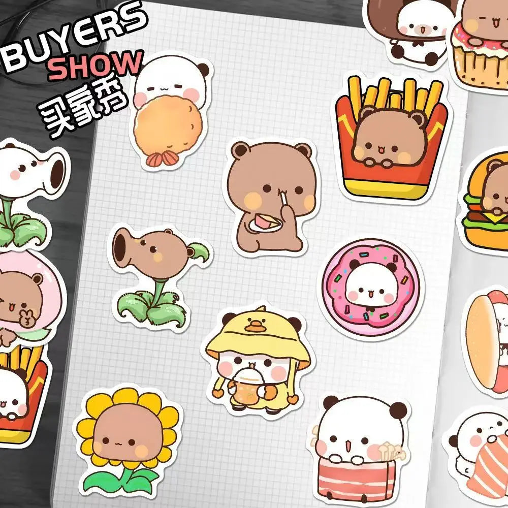 50pcs/Set Bubu And Dudu Panda Bear Sticker Food Serise Waterproof Cartoon Bear and Panda Sticker Toys