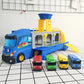 Tayos Cartoon The Little Bus Container Truck Storage Box Parking Lot With 3 Pull Back Mini Car Toys For Children Birthday Gifts