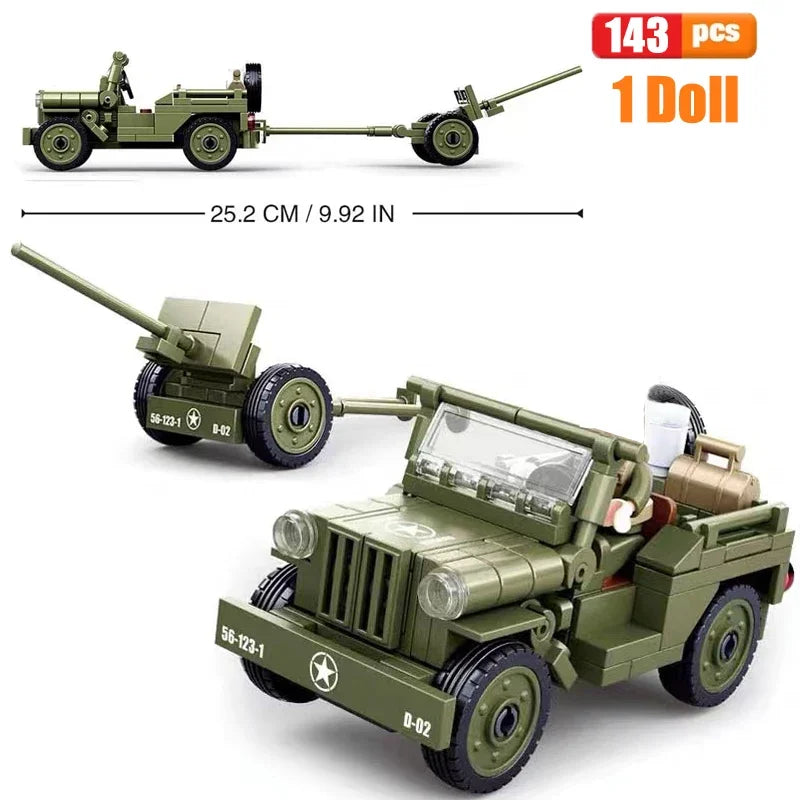 SLuban MOC WW2 Series Normandy Landing P-51 Mustang Fighte Building Blocks Higgins Landing Craft Modle Bricks Tank Toys For Kids