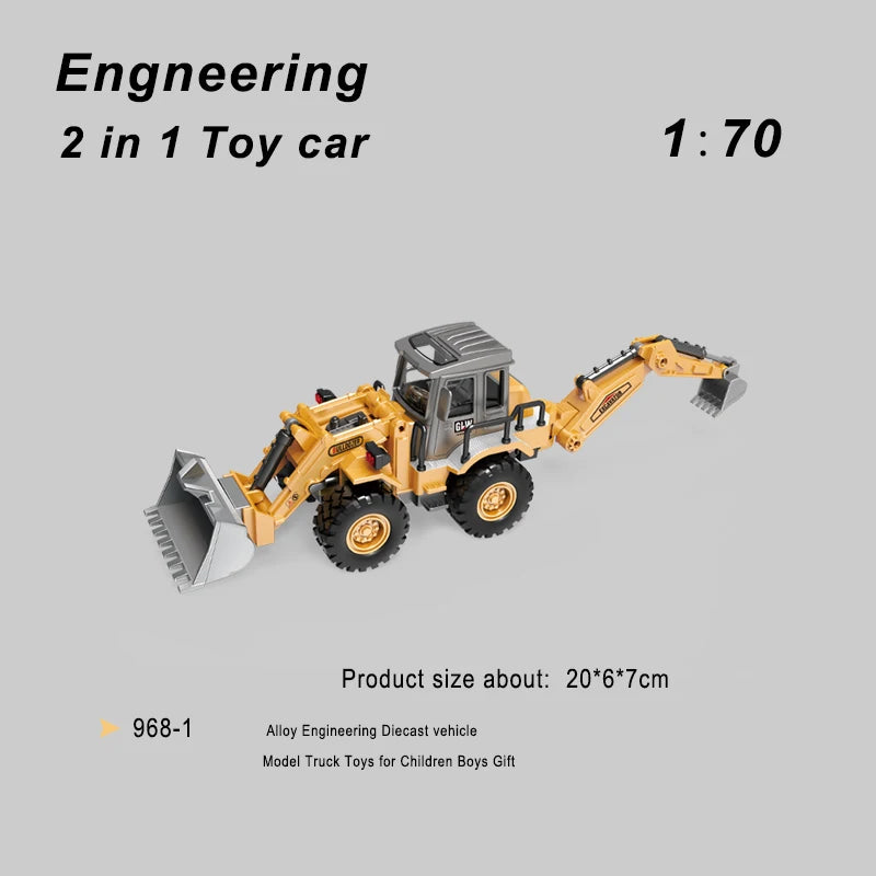 2 Sizes Simulation 2in1 Bulldozer Excavator Vehicle Double Forklift Alloy Toys Diecast Engineering Truck Construction Boys Gifts
