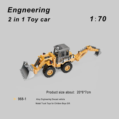 2 Sizes Simulation 2in1 Bulldozer Excavator Vehicle Double Forklift Alloy Toys Diecast Engineering Truck Construction Boys Gifts